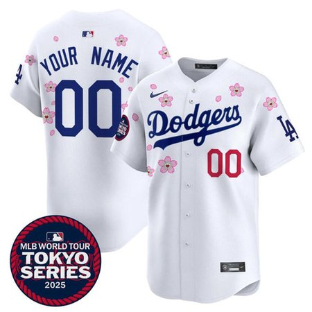 Men's Los Angeles Dodgers Custom White Tokyo 2025 Cool Base Stitched Baseball Jersey